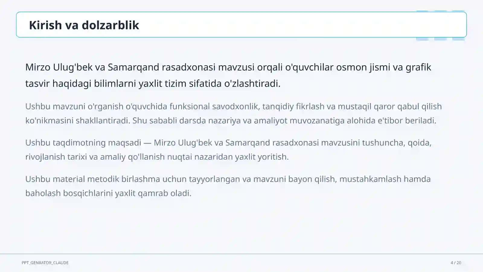 Mirzo Ulug'bek va Samarqand rasadxonasi (10-sinf) 4