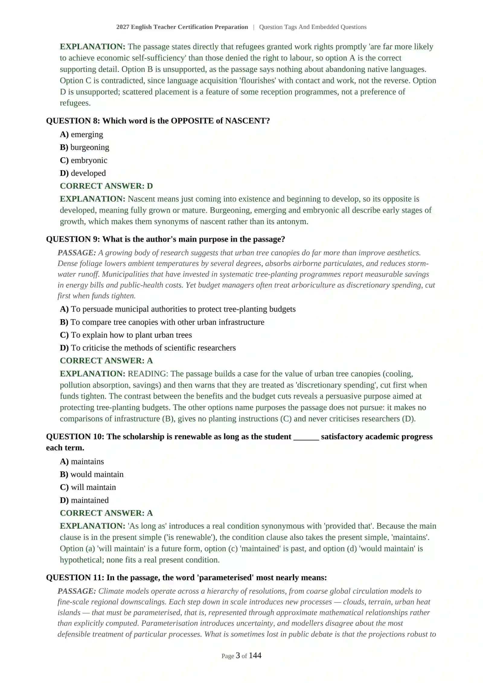 2027 English Teacher Certification Preparation | Question Tags And Embedded Questions 4