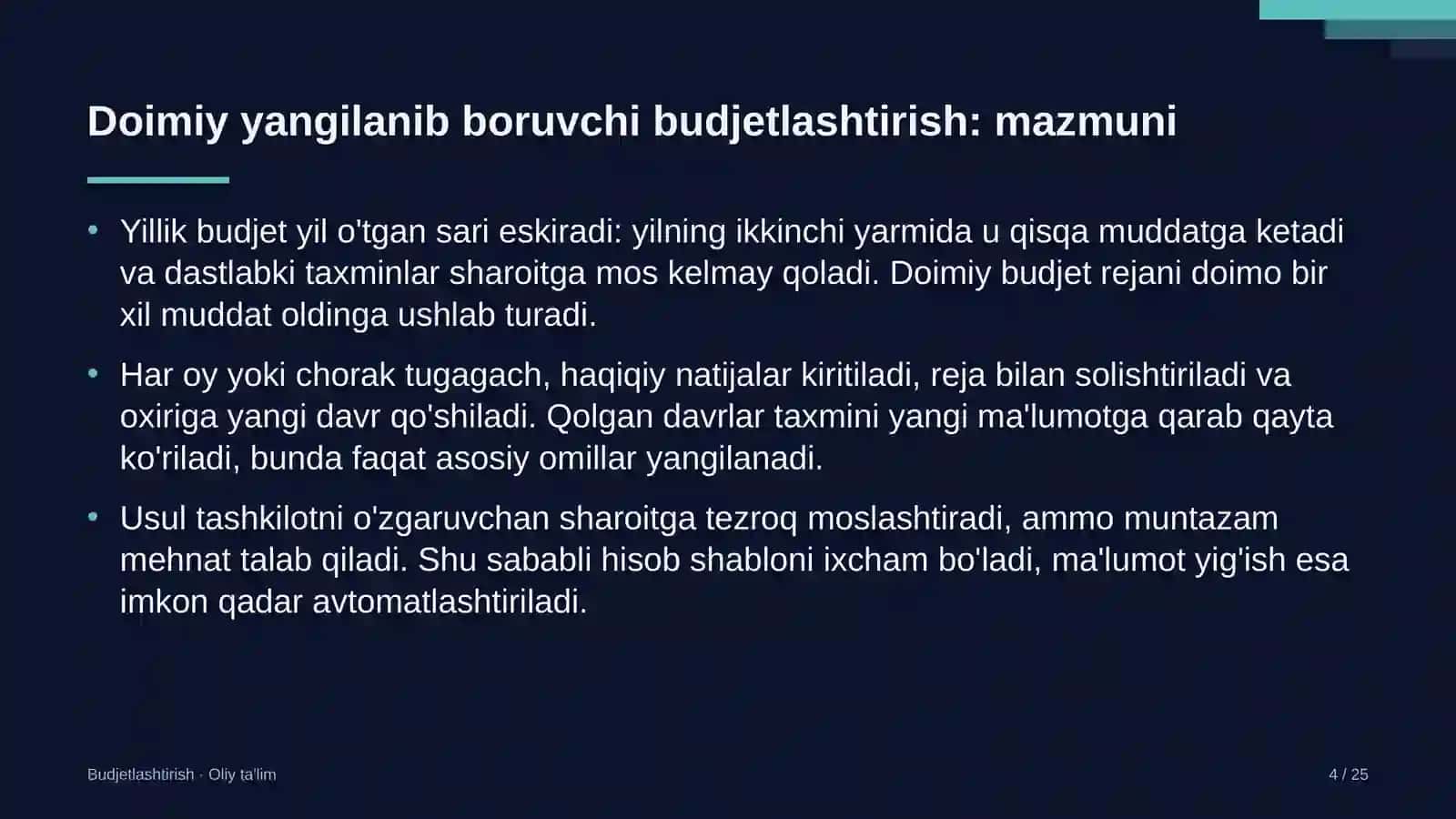 Elektron hukumat tizimida doimiy yangilanib boruvchi budjetlashtirish 4