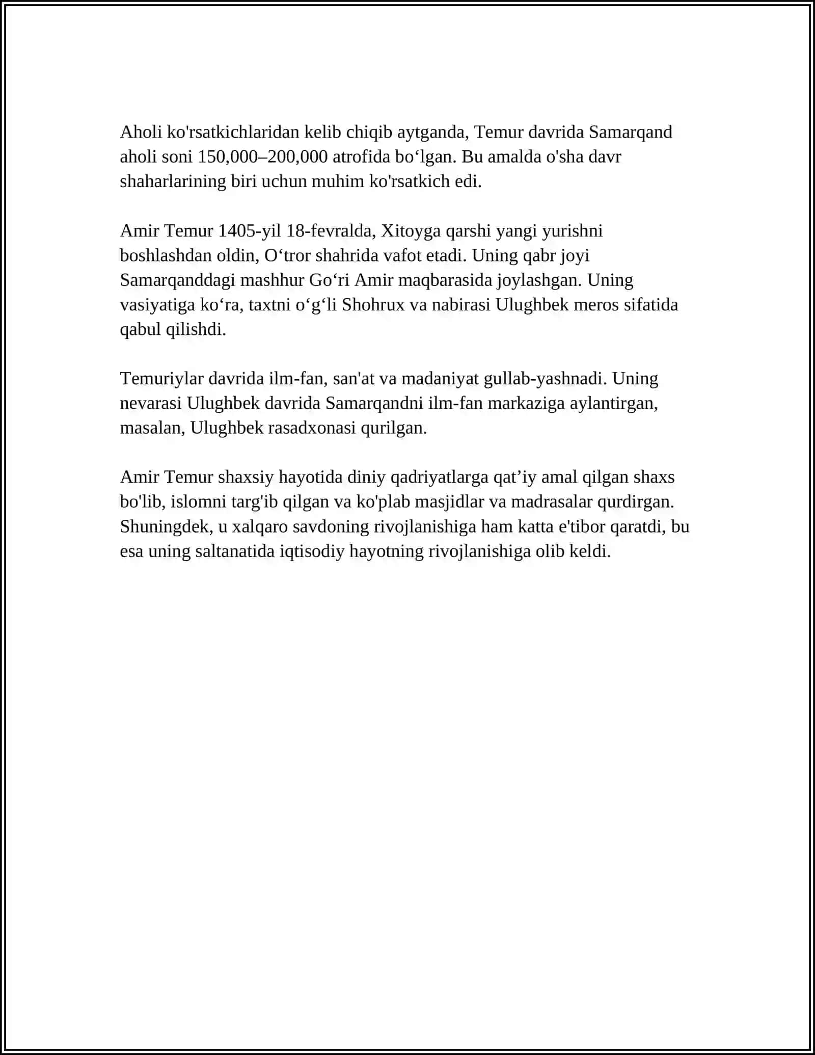 MUSTAQIL ISH Mavzu: AMIR TEMUR BUYUK DAVLAT ARBOBI 4
