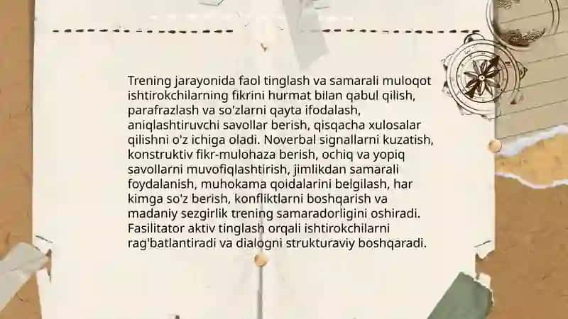 Diskussiya Baxs munozara.Trening jarayonini olib borish usullari 4