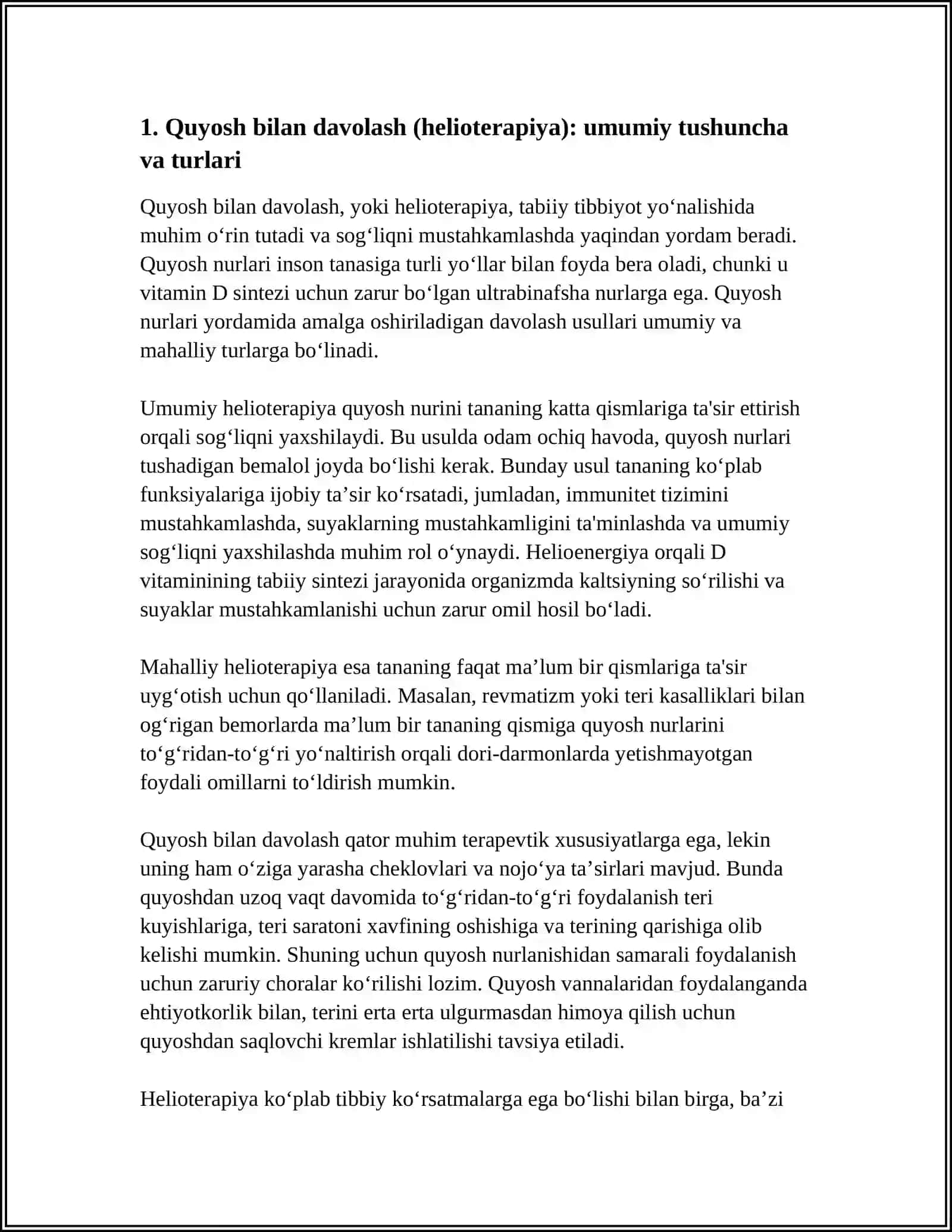 QUYOSH SUV VA HAVO BILAN DAVOLASH HAQIDA TUSHUNCHA TURLARI MUOLAJAGA KOʻRSATMA VA MONELIK LAR ASORATLARI APARATLAR BILAN ISHLASHDA TEXNIKA XAFSIZLIK QOIDALARI 4