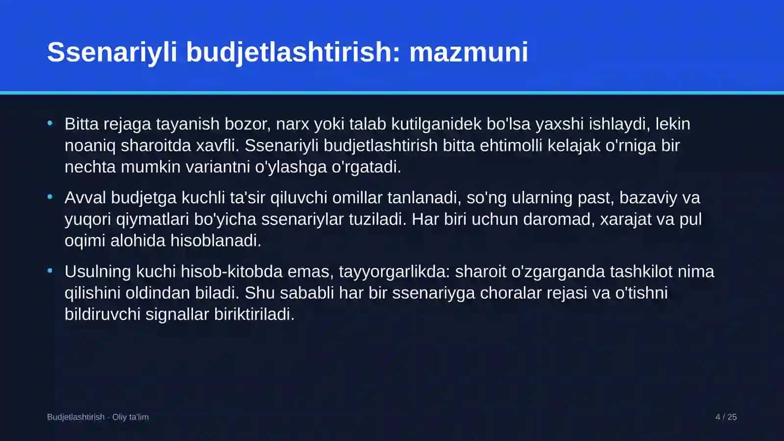 Davlat arxivlarida stsenariyli budjetlashtirish 4