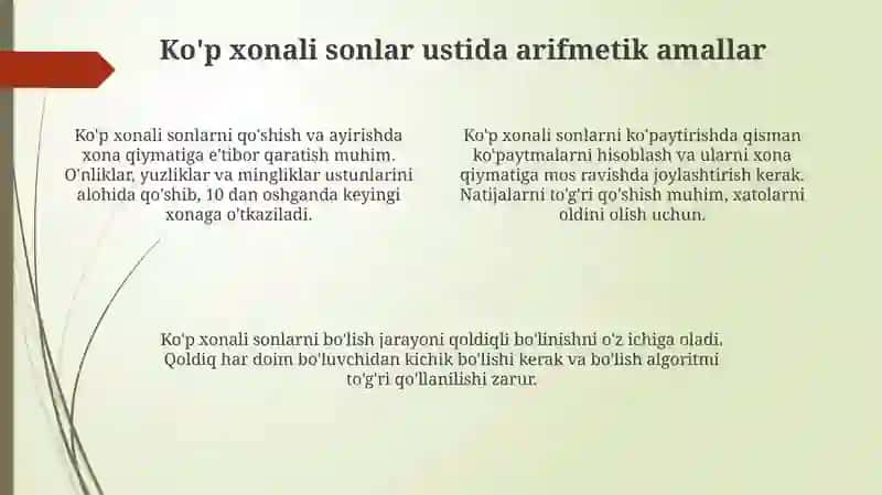 Ko'p xonali sonlar ustida amallar 4