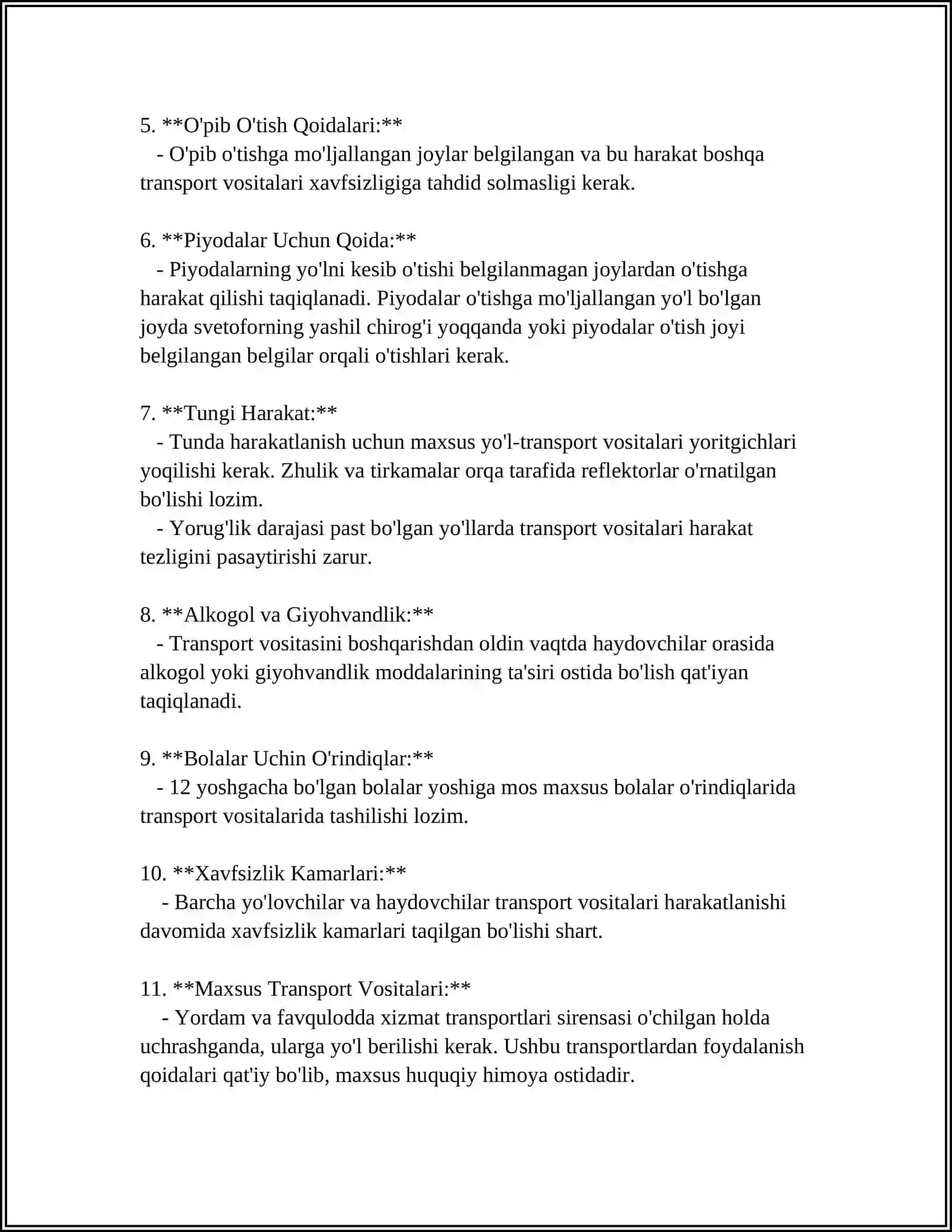 YOLOVCHILARNI TASHISH SHARTNOMALARI 4