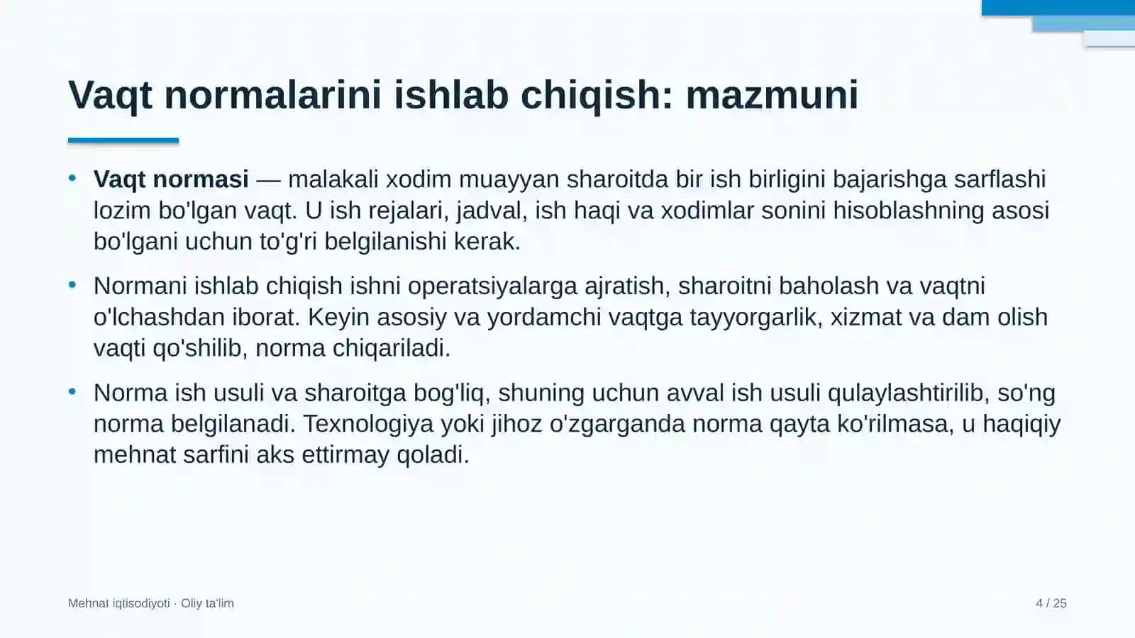 Sud tizimida vaqt normalarini ishlab chiqish 4