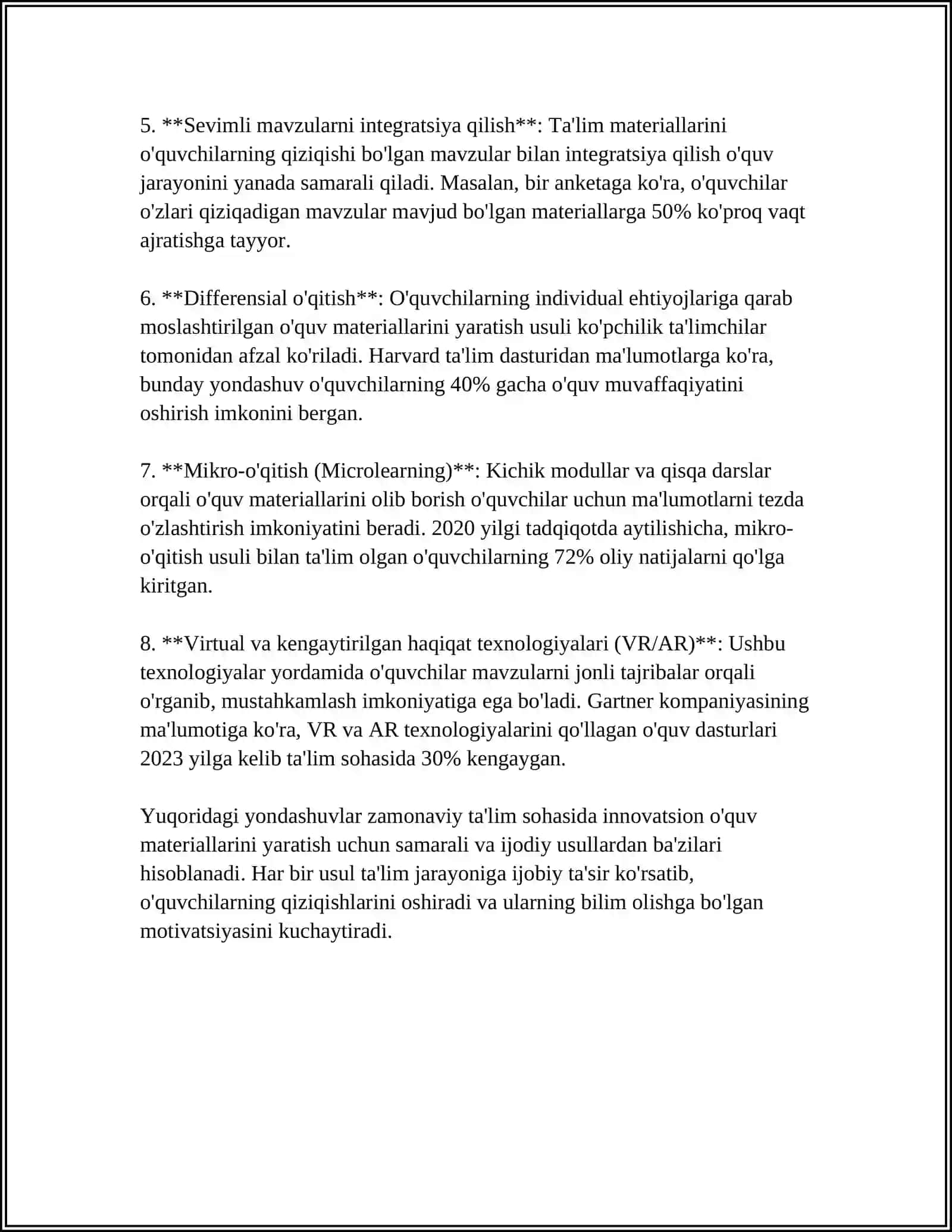 MUSTAQIL ISH Mavzu: OʻQUV MATERIALLARINI TAYYORLASHGA KREATIV YONDASHUV 4