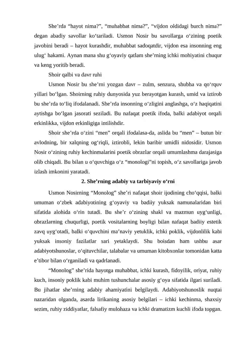 Usmon Nosirning Monolog She'ri ustida ishlash 4