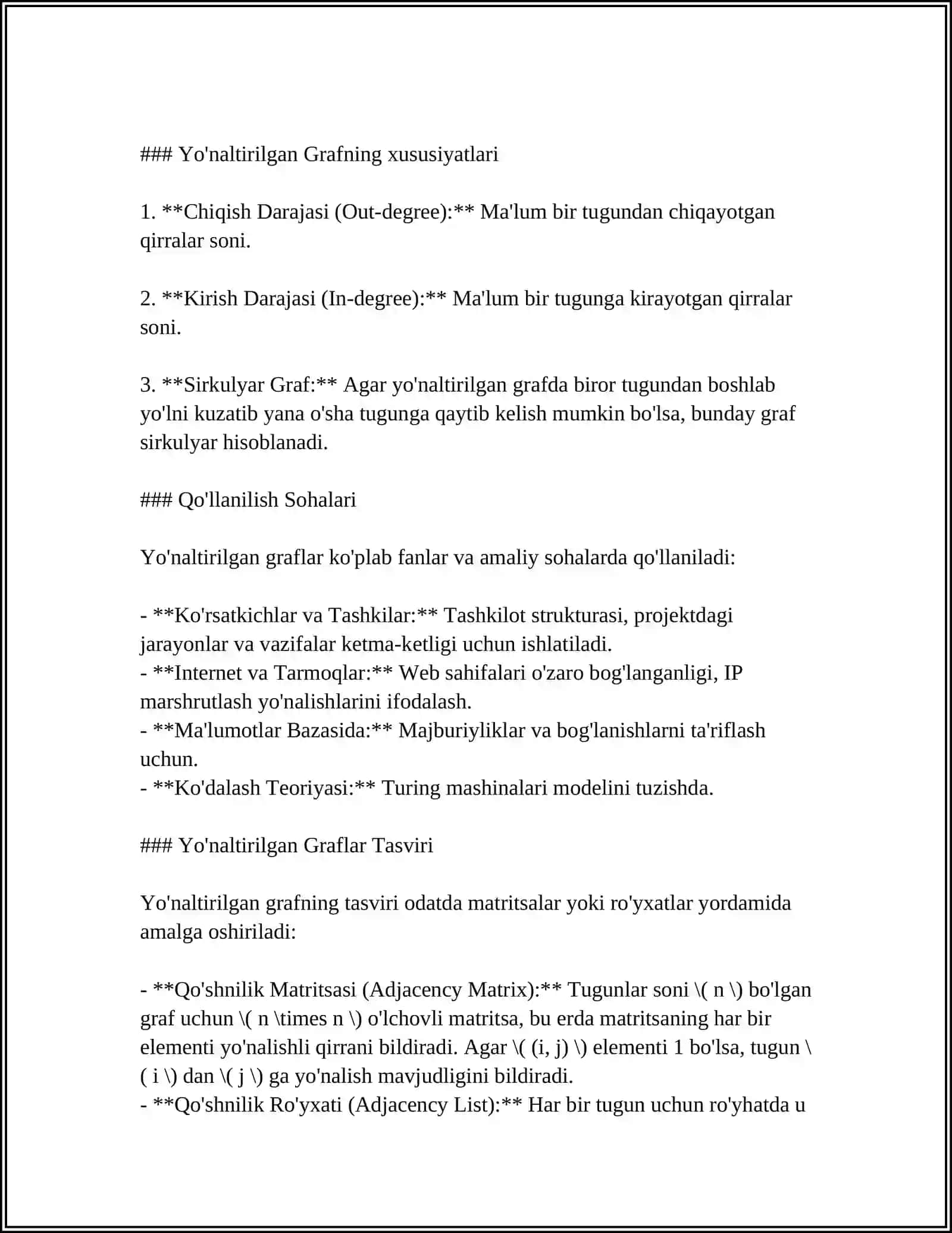 Yo'naltirilgan va Yo'naltirilmagan Graflar 4