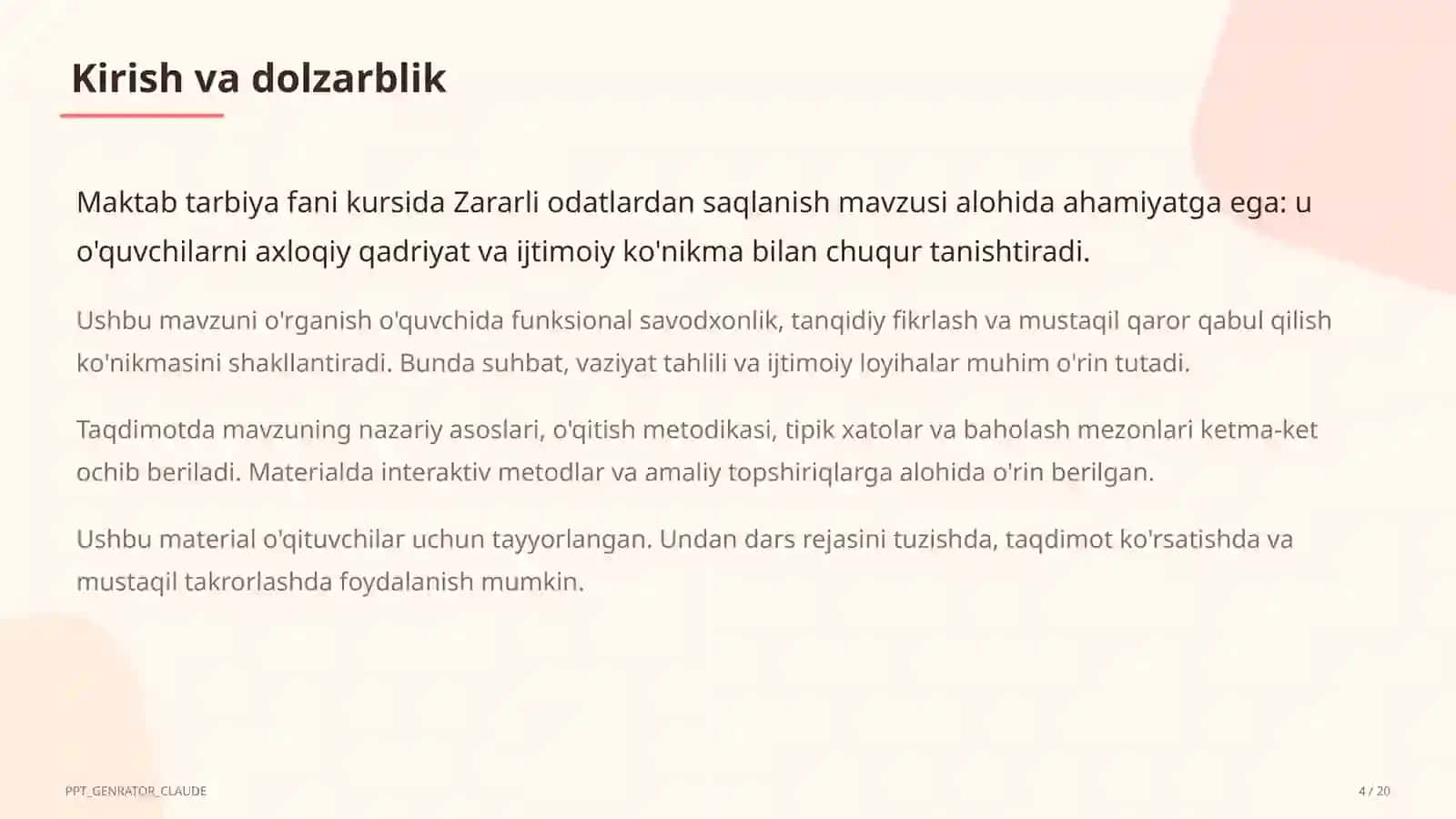 Zararli odatlardan saqlanish (7-sinf) 4