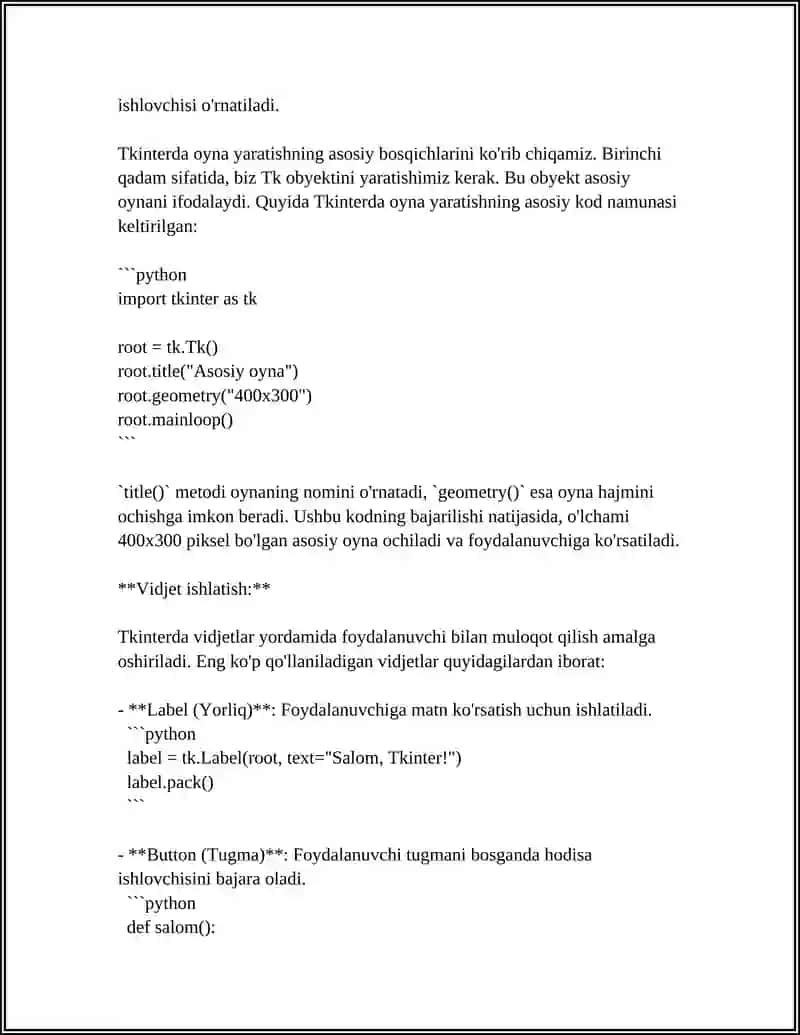 PYTHON DASTURLASH TILIDA TKINTER GUIDA ISHLASH 4