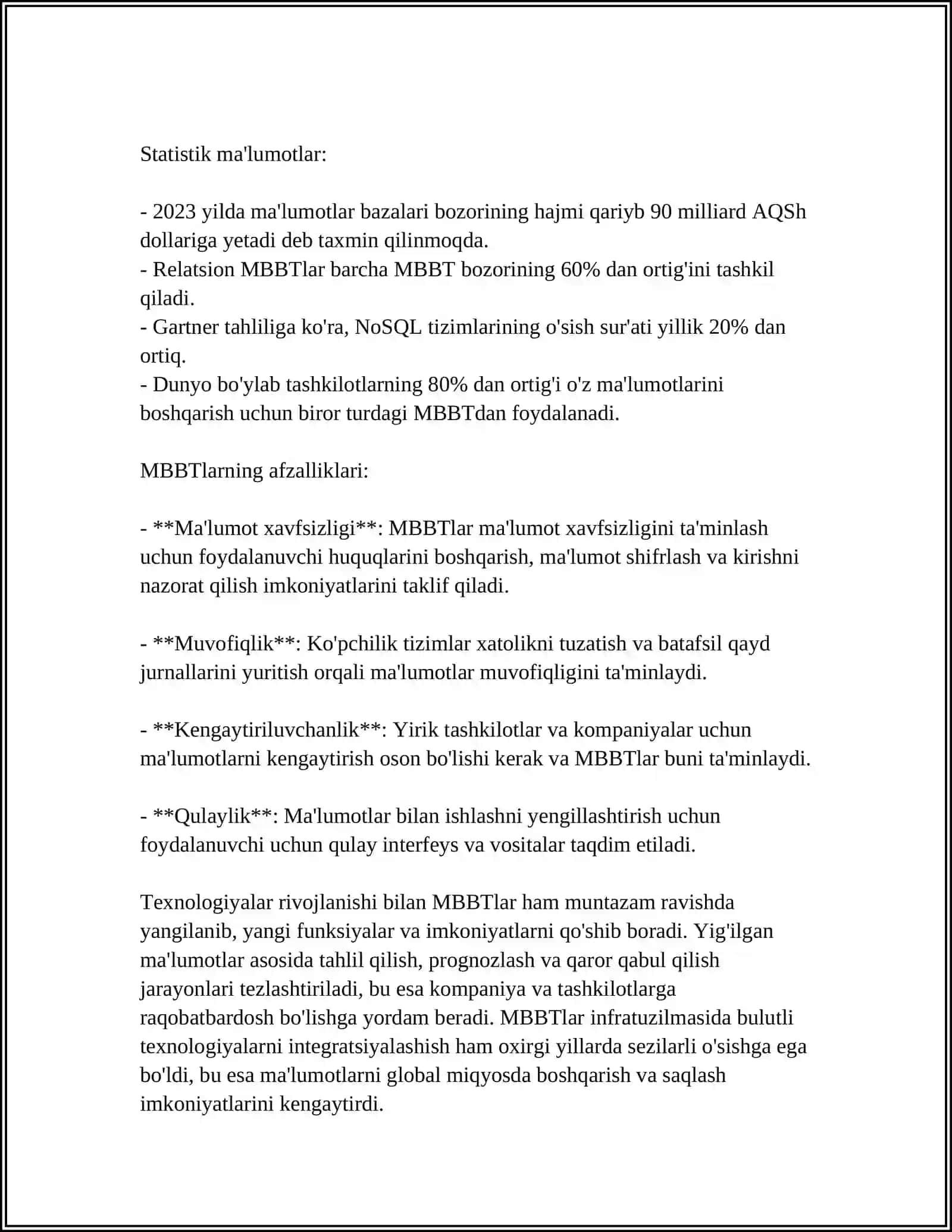 Ma'lumotlar bazalarini boshqarish tizimlari 4