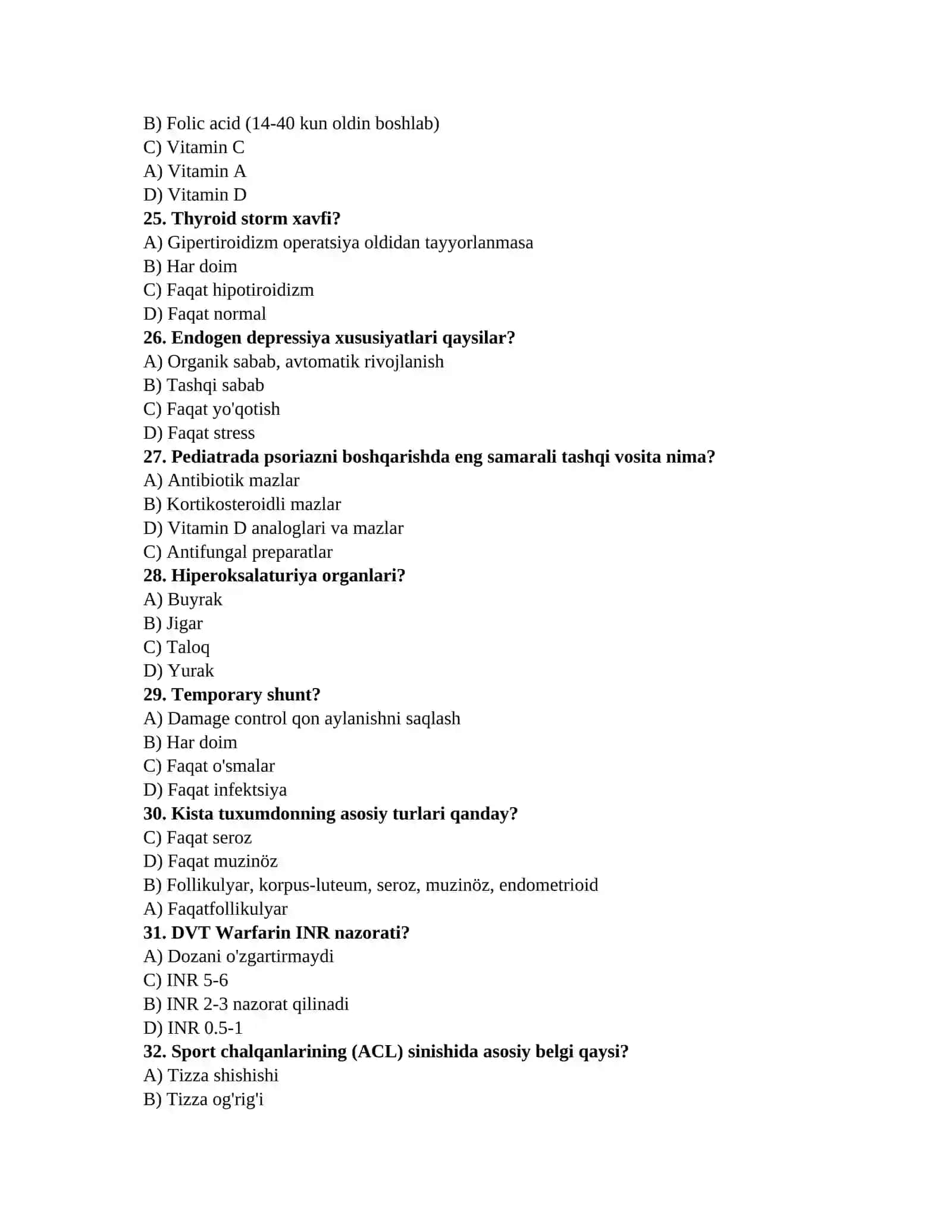 Tibbiyot bilim testi 4