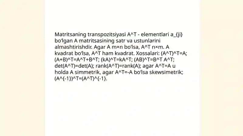 Matritsa va determinantlarning baʼzi xossalari 4