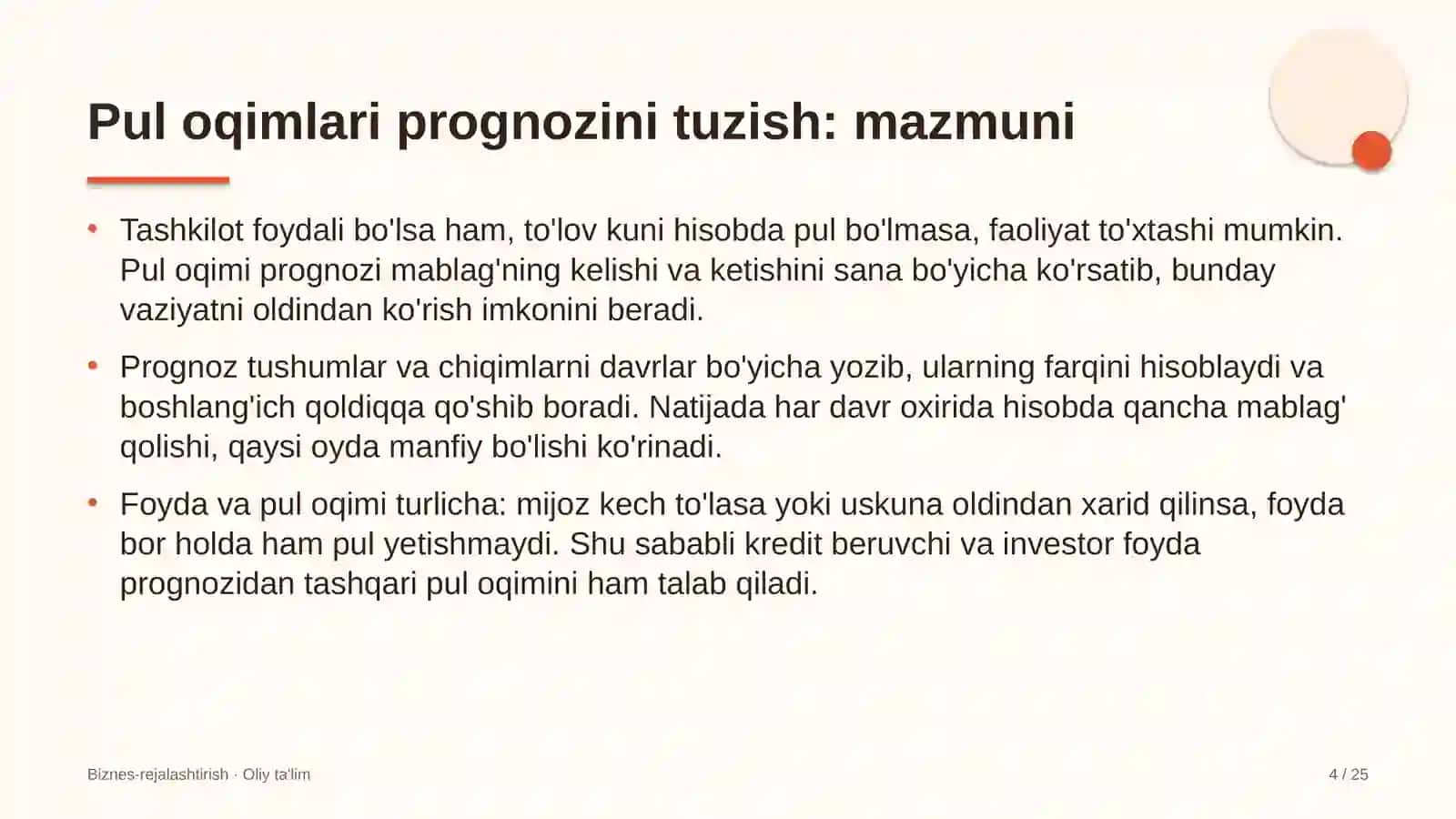 Pul oqimlari prognozini tuzish: mohiyati 4