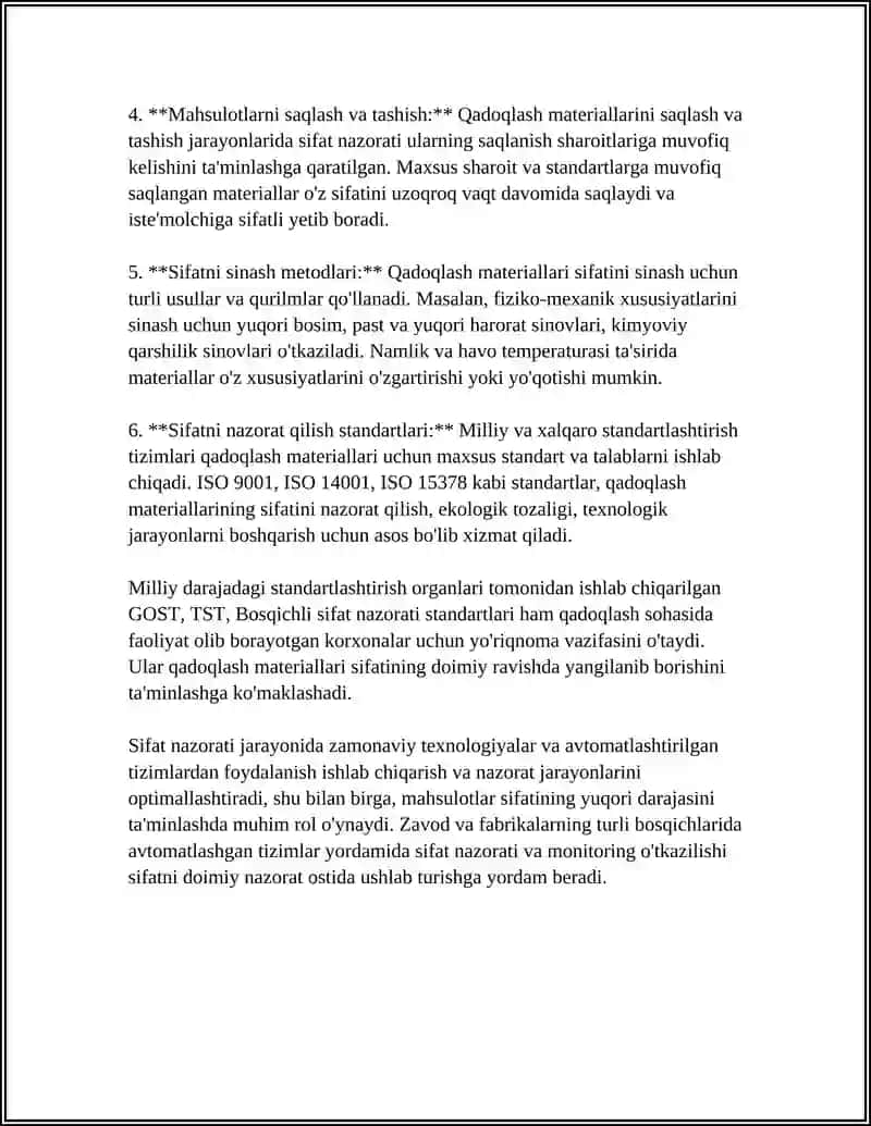 QADOQLASH MATERIALLARINING SIFAT NAZORATI VASTANDARTLARI 4
