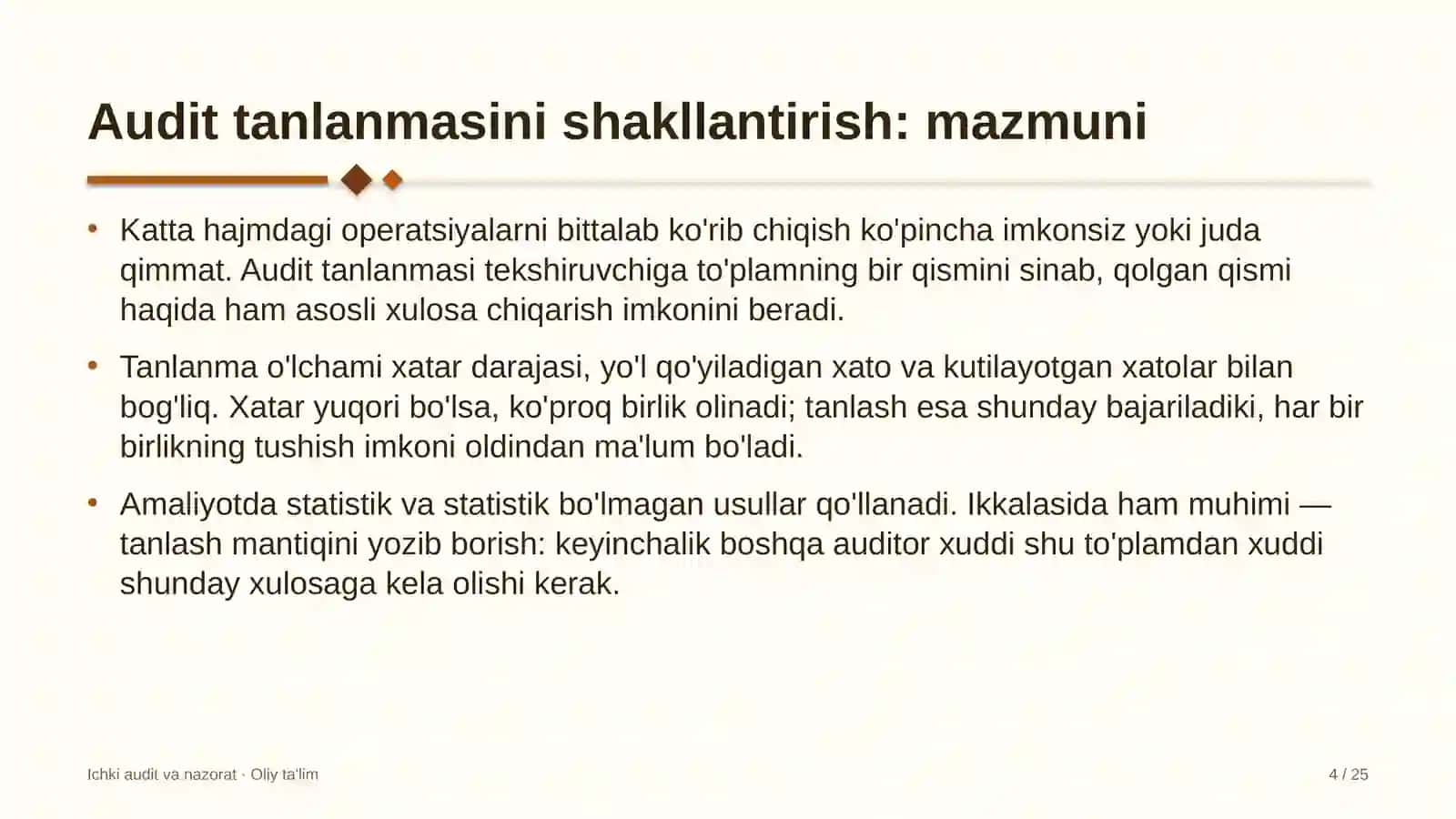 Ishbilarmonlik turizmida audit tanlanmasini shakllantirish 4