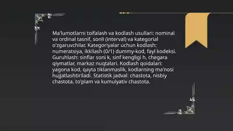 Statistik jamlash va guruhlash 4