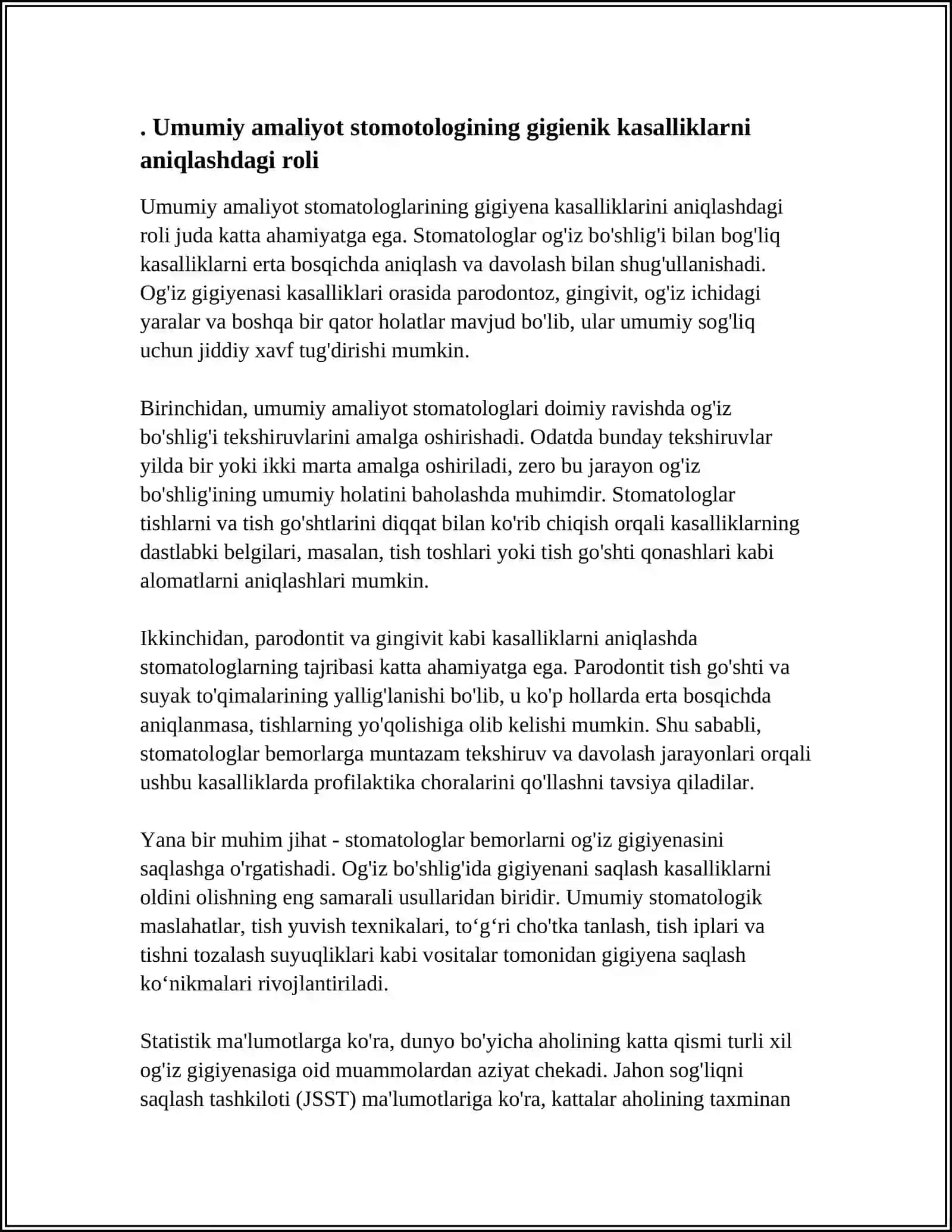 Umumiy amaliyot stomotologning gigiyenik kasalliklarni aniqlashdagi roli 4