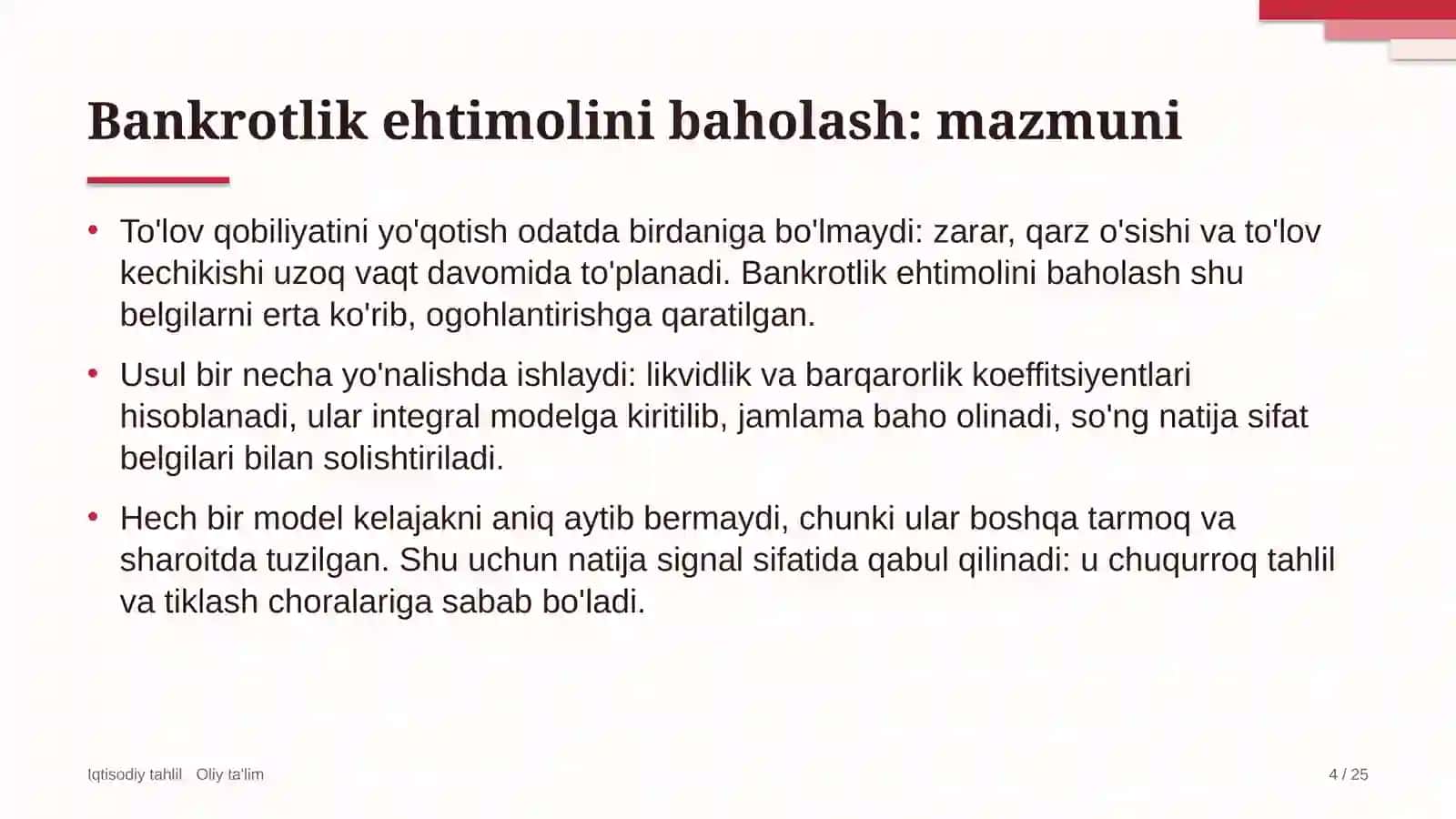 Tabiat yodgorliklarida bankrotlik ehtimolini baholash 4