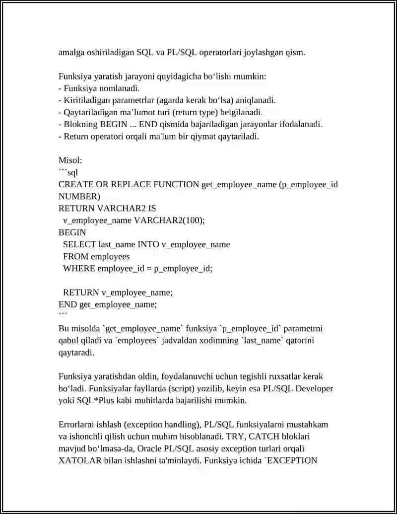 ORACLE MUHITIDA FUNKSIYALAR YARATISH 4