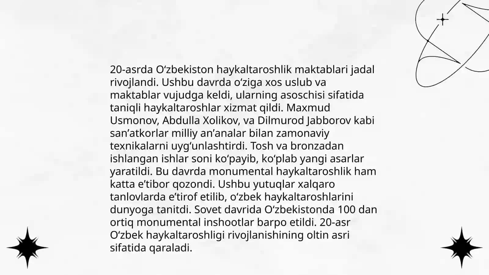 XX asr Oʻzbekiston haykaltaroshligi 4
