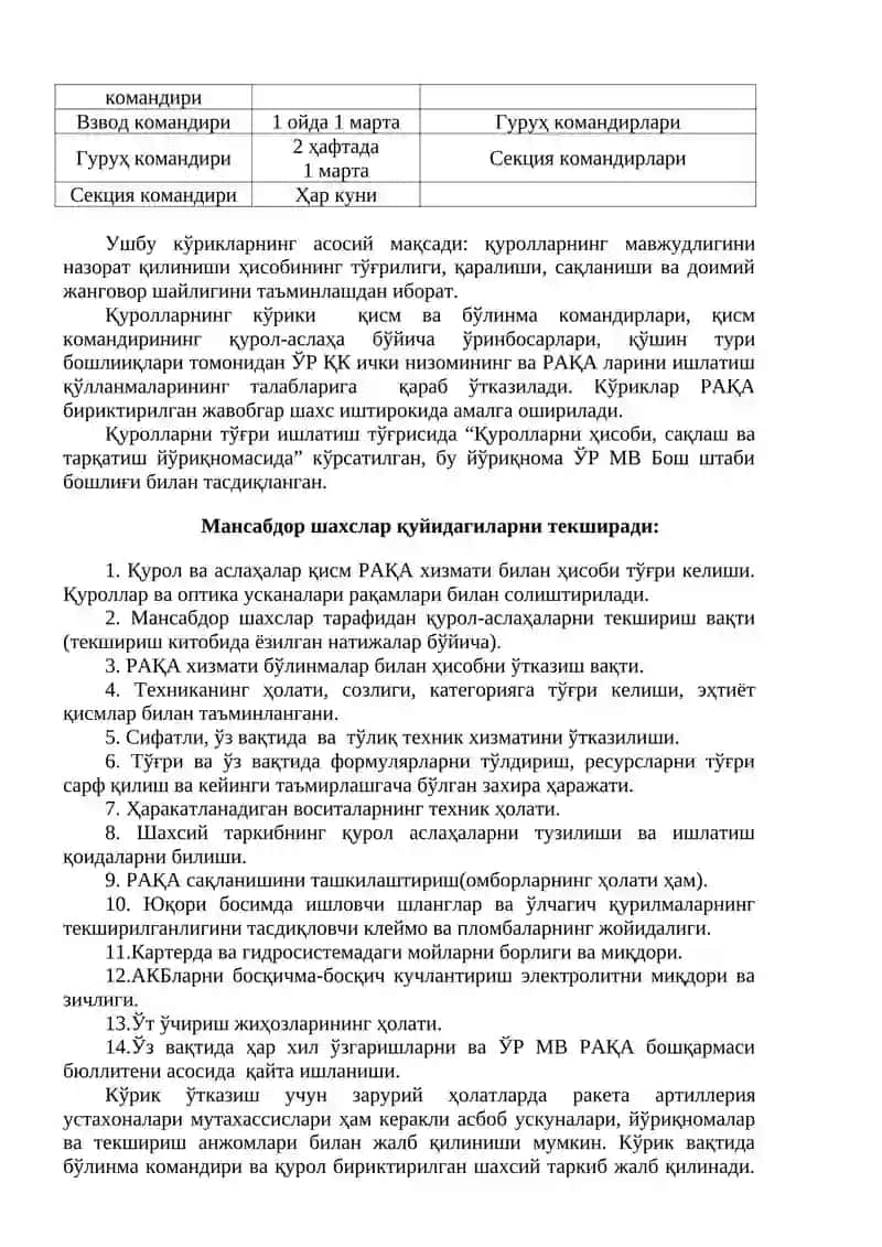 2-МАВЗУ. ҚУРОЛ-АСЛАҲАЛАРНИ КЎЗДАН КЕЧИРИШ ВА УЛАРГА ХИЗМАТ КЎРСАТИШНИНГ МАЗМУН-МОҲИЯТИ 4