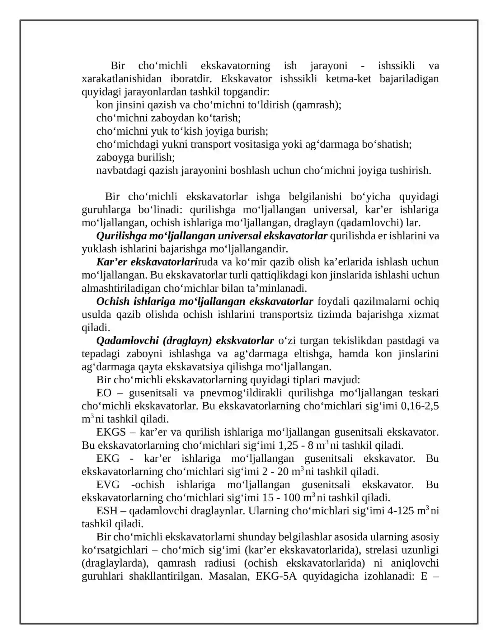 OCHIQ KON QAZISH-YUKLASH MASHINALARI. EKSKAVATORLAR SINFLARI 4
