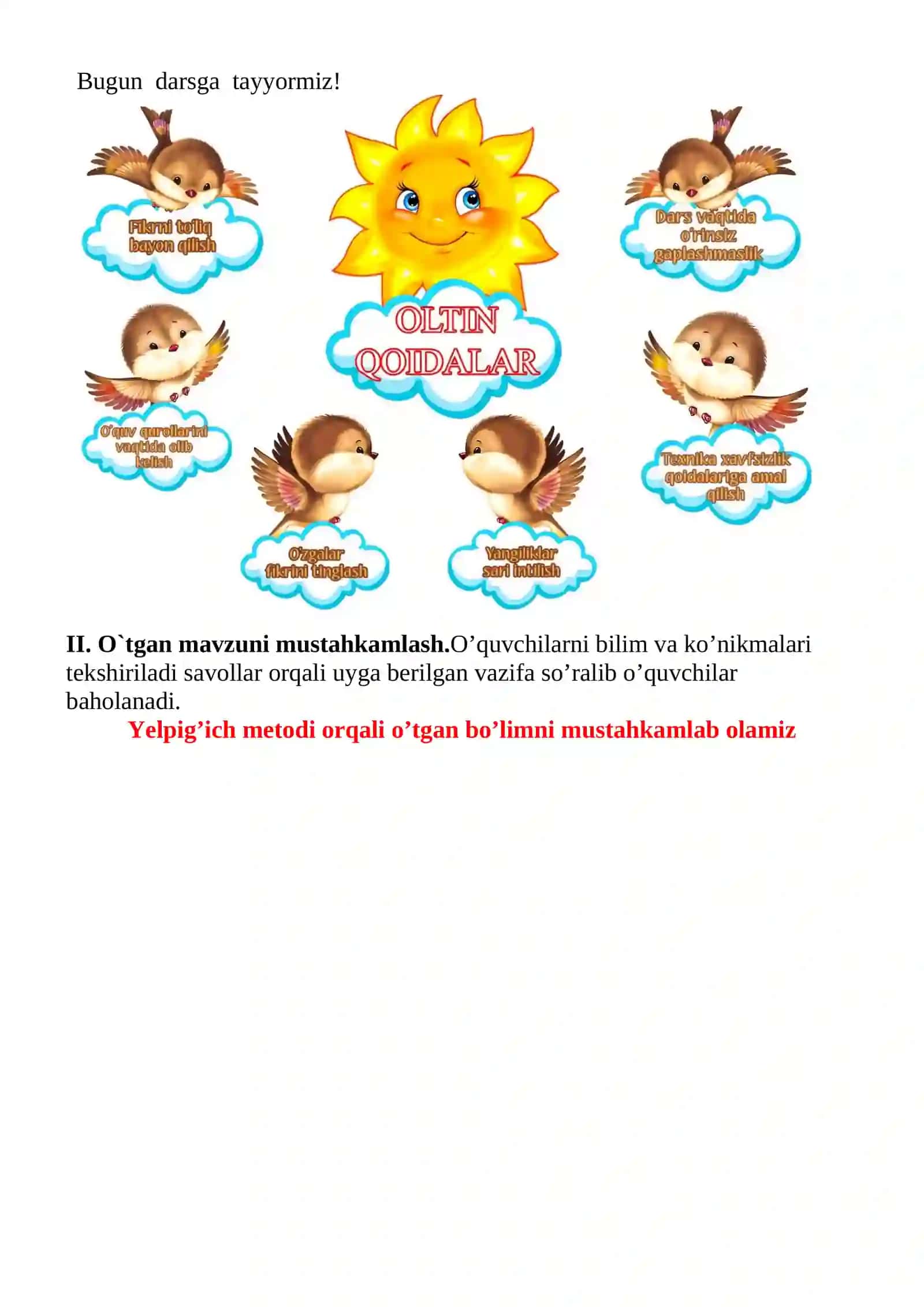 Bo‘lim yuzasidan takrorlash mavzusida 3-sinf O'qish fanidan dars ishlanmasi 4