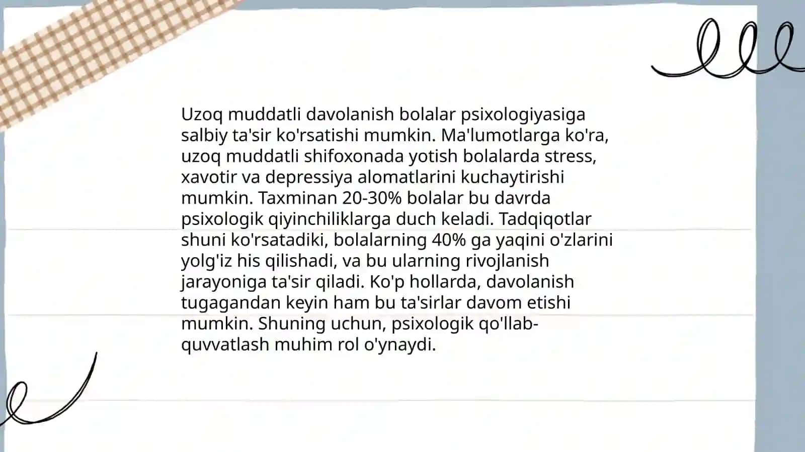 Shifoxonada uzoq muddatli davolanayotgan bolalar uchun ta'limiy muhitni yaratishning oʻziga xos xususiyatlari 4