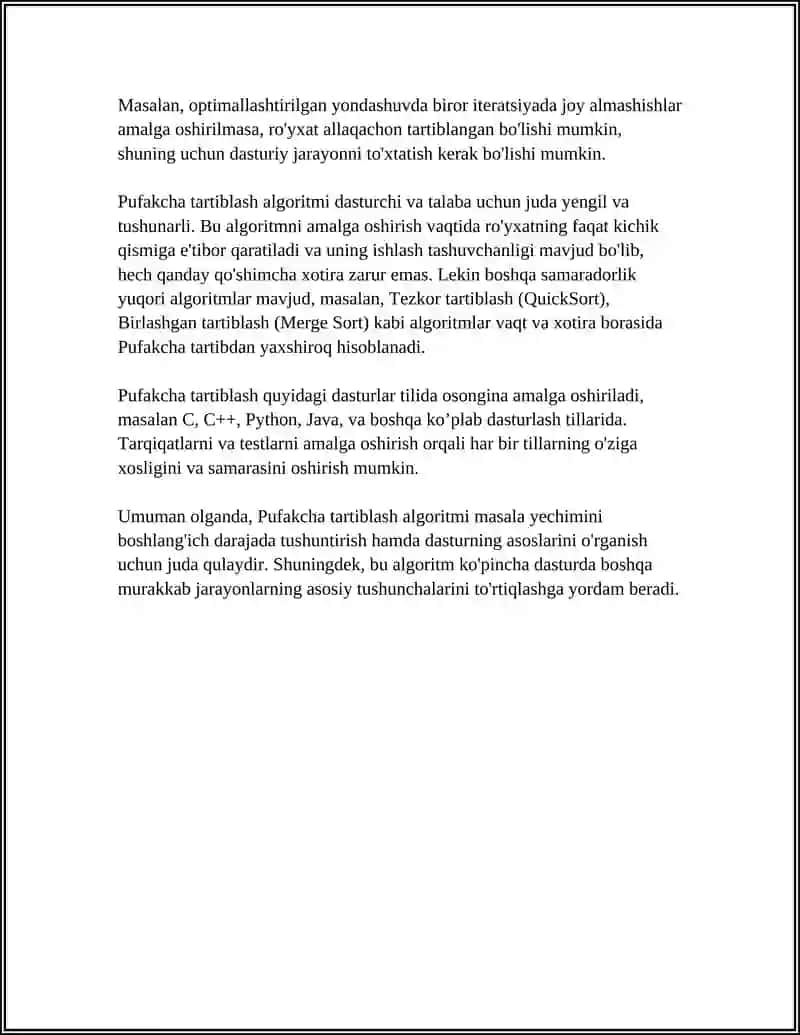 Pufakcha tartiblash algoritmi (Bubble Sort) 4