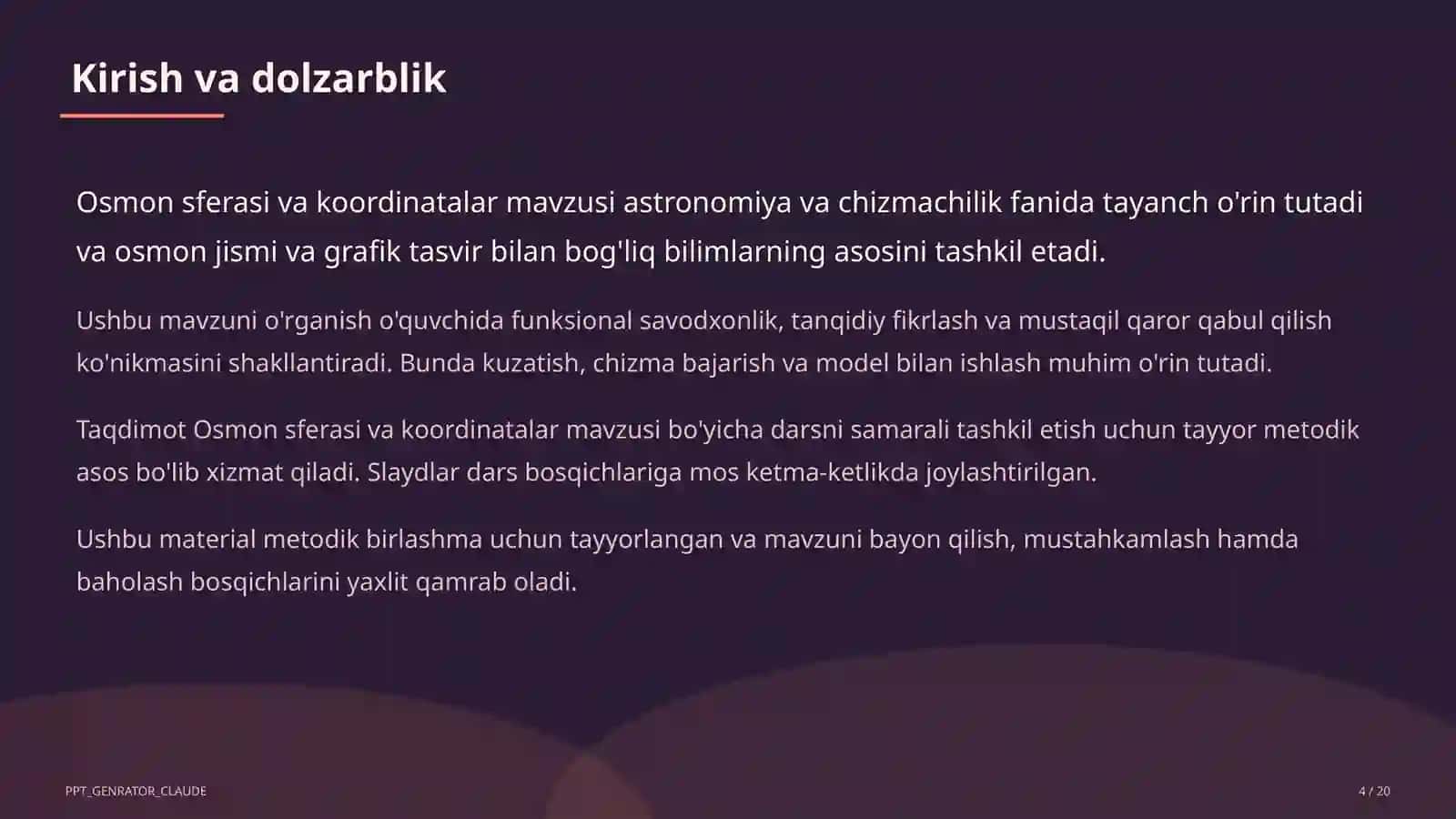 Osmon sferasi va koordinatalar (10-sinf) 4