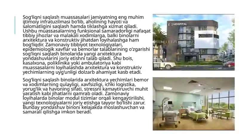Tibbiyot va sog'liqni saqlash muassasalari binolari uchun arxitektura va konstruktiv yechimlari 4