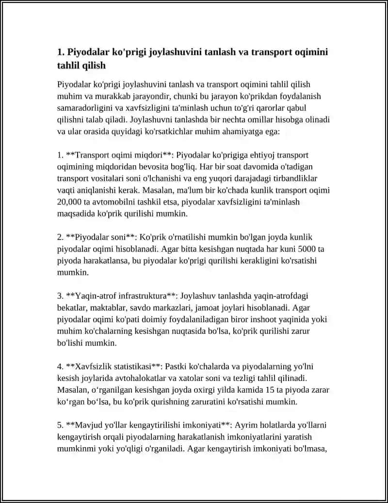 REFERAT Mavzu: PIYODALAR XAFSIZLIGINI TA'MINLASH BOʻYICHA LOYIHAVIY YECHIM( PIYODALAR KOʻPRIGI, SVETAFOR, PANJARA). 4