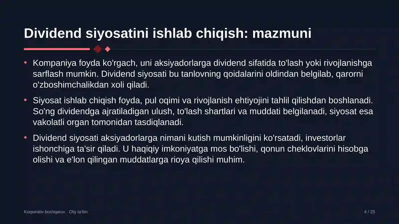 ulgurji bozorlarda dividend siyosatini ishlab chiqish 5609 4