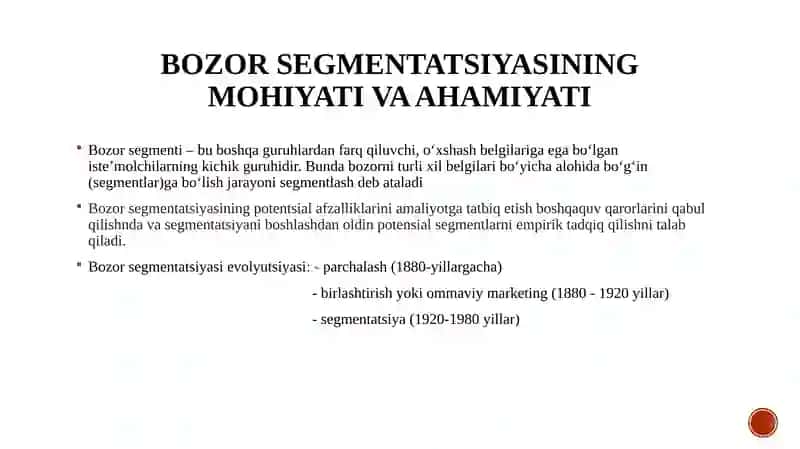 Bozor segmentatsiyasi va tovarni bozorda pozitsiyalashtirish 4