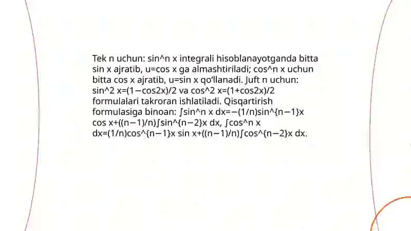 Trigonametrik funksiyalarni integrallash 4