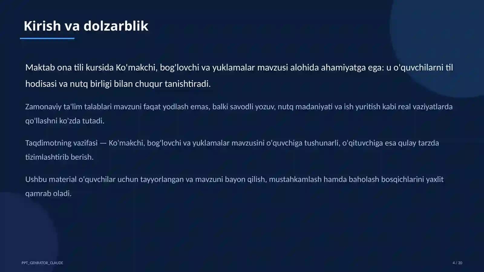 Ko'makchi, bog'lovchi va yuklamalar (7-sinf) 4