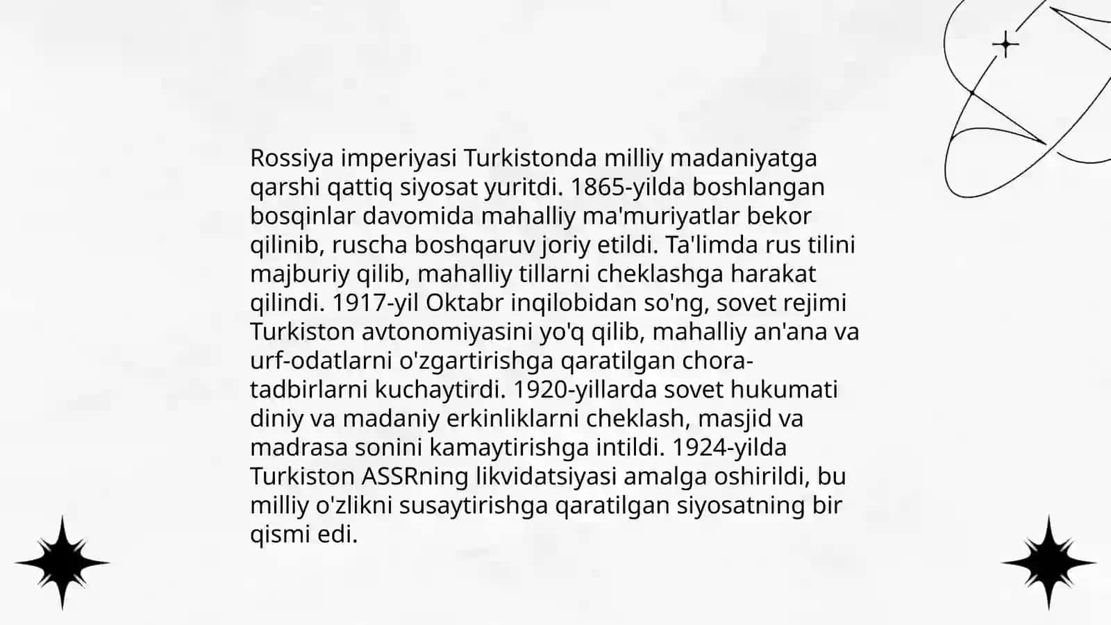 Rossiya imperiyasining Turkistonda milliy madaniyat sohasida olib borgan siyosati 4