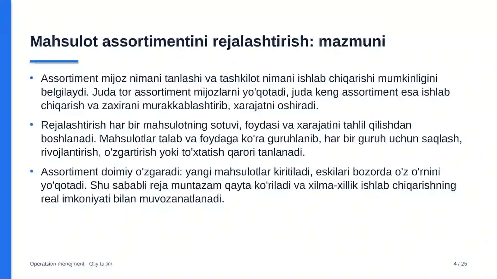 Operatsion Menejment · Oliy Ta'limg 4