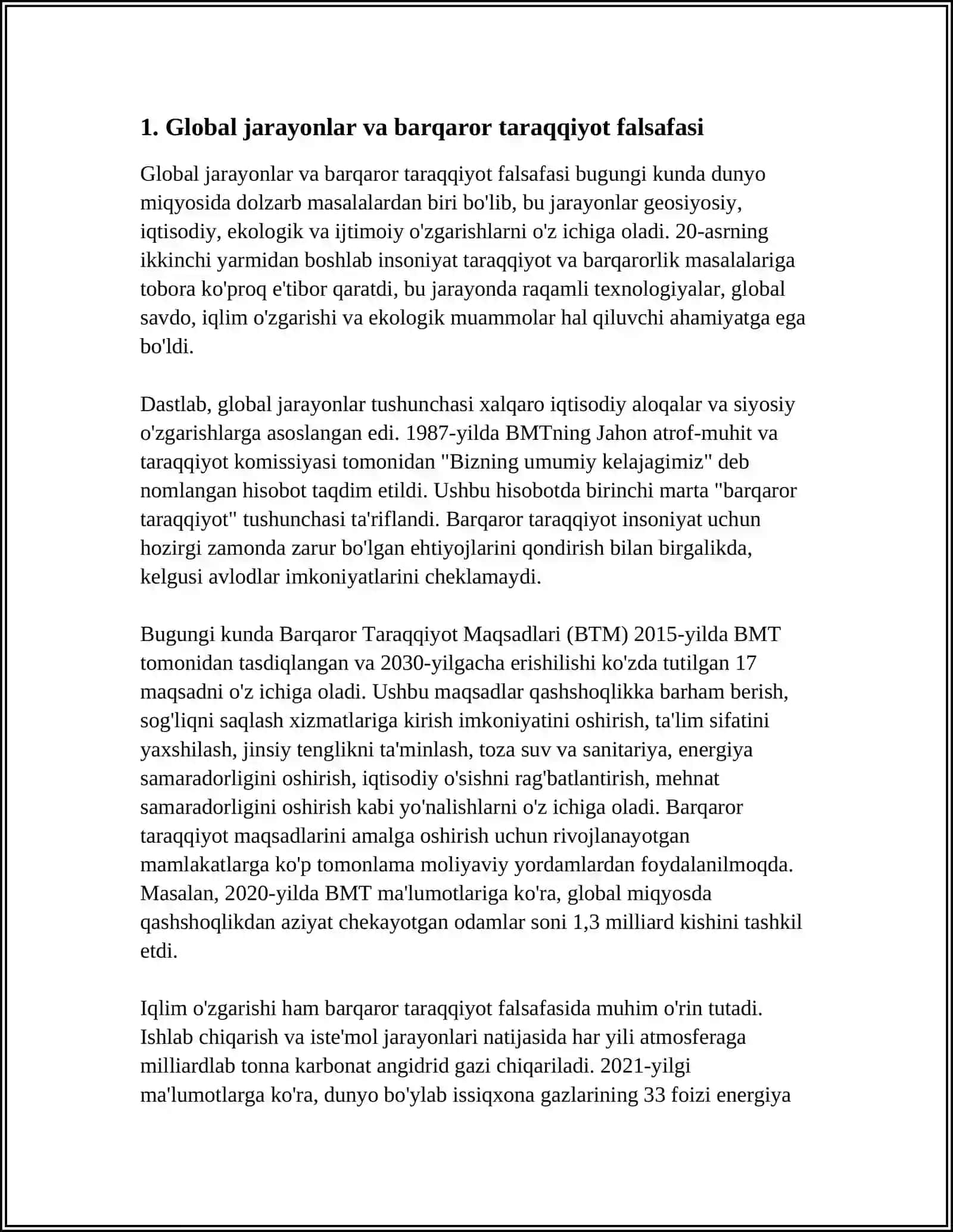 GLOBAL JARAYONLAR VA BARQAROR TARAQQIYOT FALSAFASI. KORRUPSIYANING MOHIYATI, OQIBATLARI VA UNGA QARSHI KURASHISH MEXANIZMLARI 4