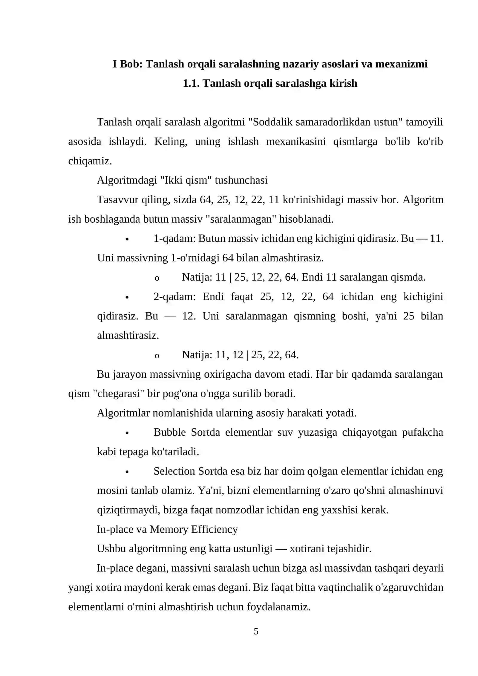 Tanlash orqali saralash (Selection sort) algoritmi 4