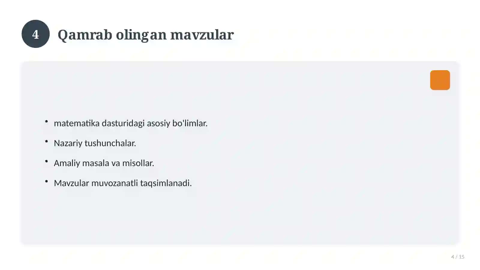9-sinf matematika fani bo'yicha test savollari 4