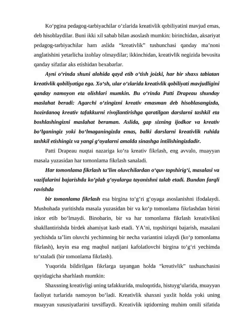Bo’lajak maktabgacha ta’lim pedagoglarni kreativ qobiliyatlarni rivojlantirish 4
