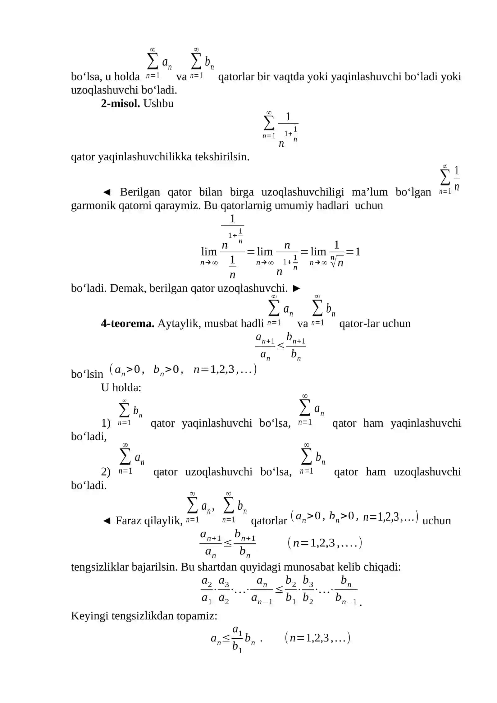 Musbat hadli qatorlar 4
