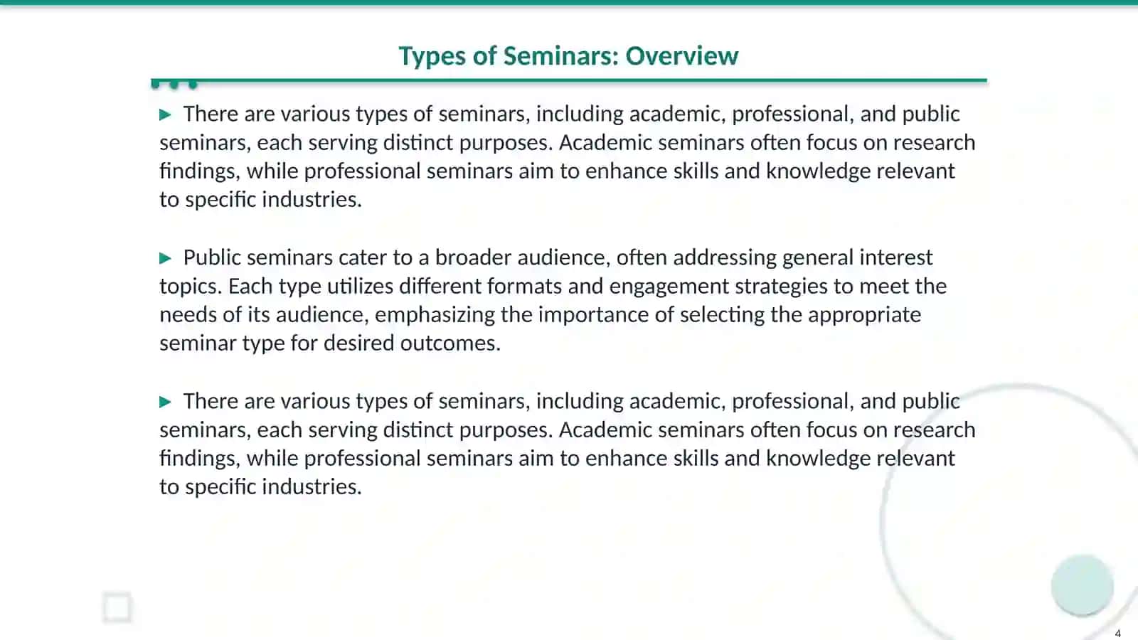 Seminars and discussion 4