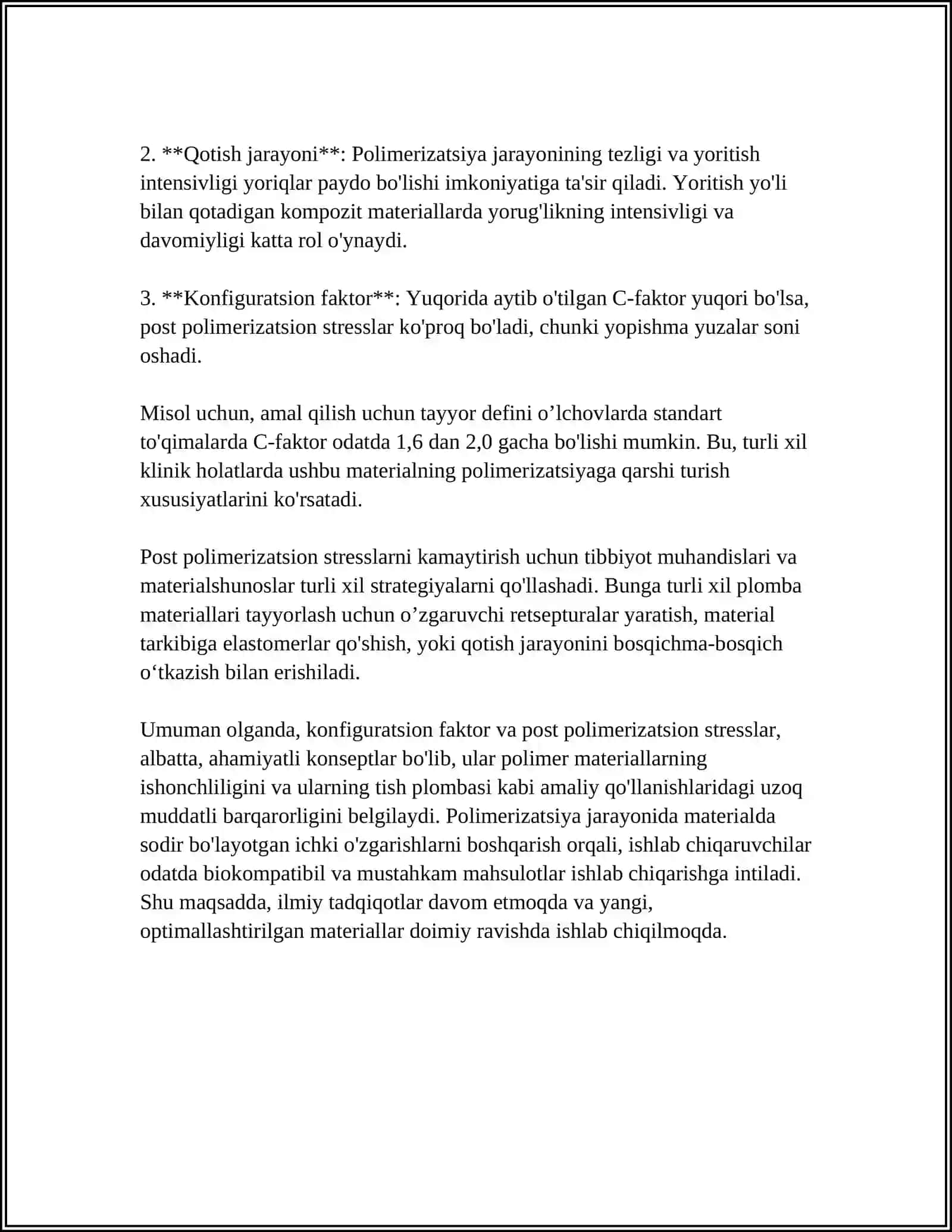 S-OMIL(CONFIGURATION FACTOR).POST POLIMERIZATSION STRESS 4