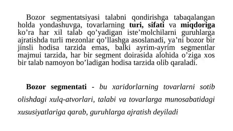 Bozor Segmentatsiyasi va Xaridorlarning Turlari 4