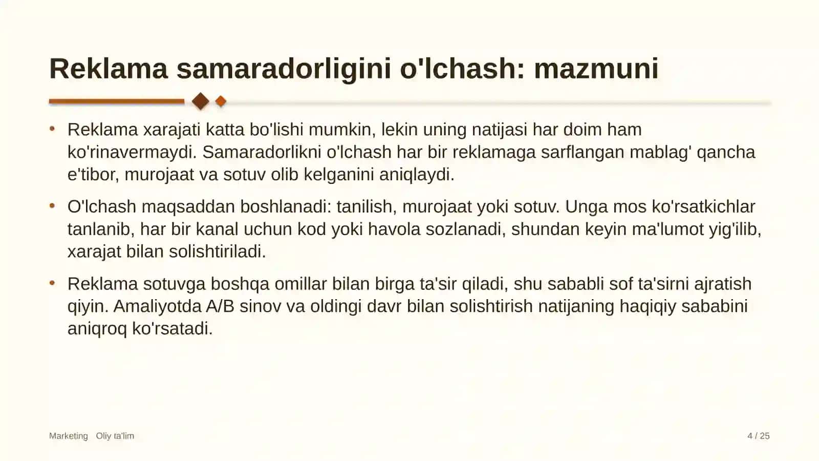 Burg'ulash korxonalarida reklama samaradorligini o'lchash 4