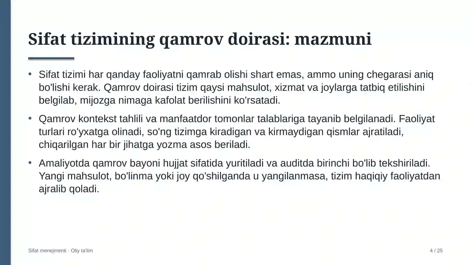 Sifat Menejmenti · Oliy Ta'lilm 4
